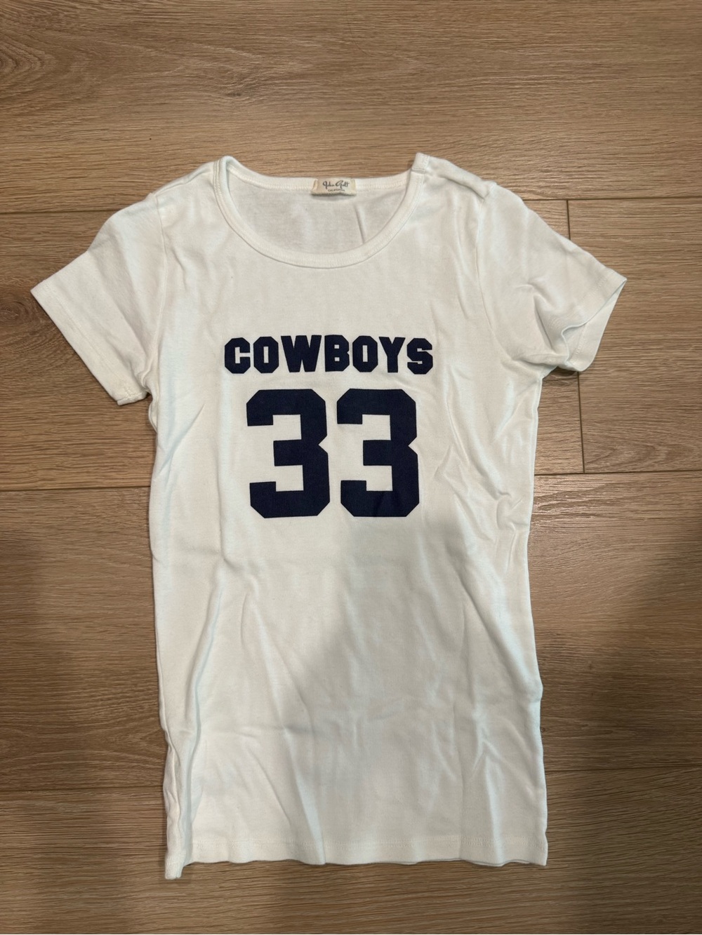 Brandy Melville White Tee with Navy "COWBOYS 33" Graphic